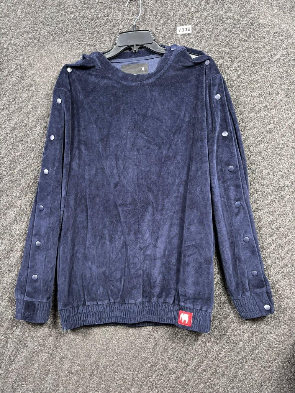 American Stitch Sweater Mens XL Blue Velour Snap Button Sleeve Crewneck Pullover